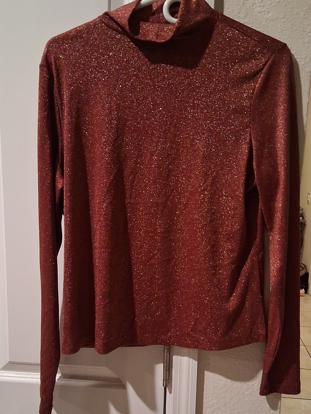Serra Sparkle Mock Neck Long Sleeve Top - Rust